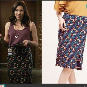 Anthropologie Multicolor Geometric Pencil Skirt in Purple, Teal, Mustard